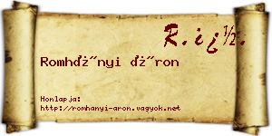 Romhányi Áron névjegykártya